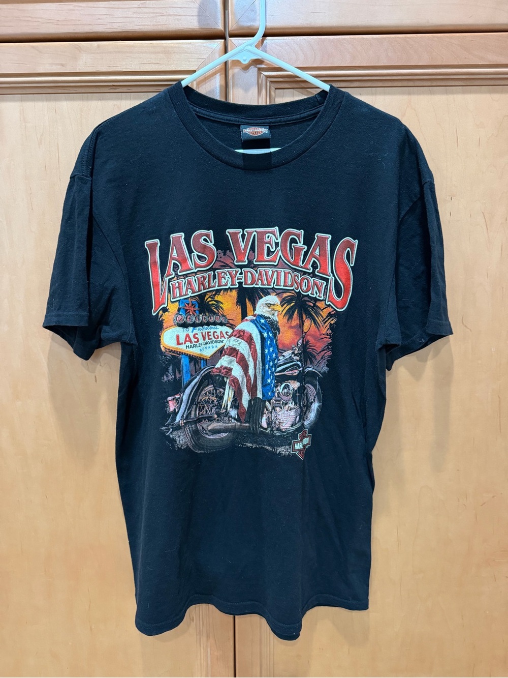 Harley-Davidson Black Las Vegas Motorcycle Graphic Tee with American Flag